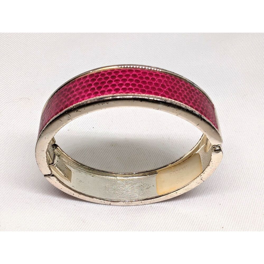 Vintage Pink Lizard Hinged Bangle Bracelet with Magnetic Closure - Picture 2 of 6